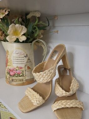DV by Dolce Vita Natural Braided Two-Strap Block Heel Sandals